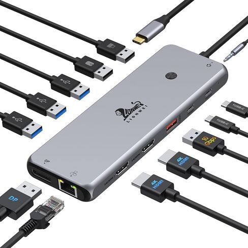 Docking Station Dual Monitor 4K HDMI 13-in-1 USB C Hub for Laptop MacBook | LIONWEI Triple 4K, Dual HDMI+DP, 10Gbps, 100W PD, Ethernet, 8 USB C/A Ports, Switching Mode Botton, Audio, for Dell,HP,Lenovo in Saudi Arabia