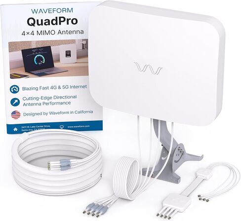QuadPro 4x4 MIMO Signal Boosting Panel Antenna Kit | External Antenna for 4G/5G Routers & Gateways | for T-Mobile Home Internet, Verizon, AT&T (Complete Kit w/ 20' Cable & Window Entry) in Saudi Arabia