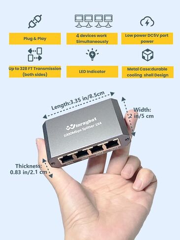 Ethernet Splitter, ethernet hub 4 Port gigabit,Ethernet Splitter 1 to 4,Network hub,Internet Switch 4 Port,netgear Switch (4 Devices Working simultaneously with Gigabit Network) in Saudi Arabia