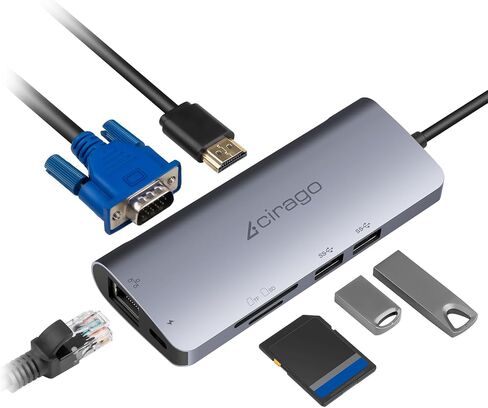 CIRAGO USB C Hub 9 in 1 Multiport Adapter | 4K HDMI, VGA & Audio, Ethernet, SD/TF Card Reader, 2 USB 3.0 Port, PD 60W Fast Charging Port in Kuwait