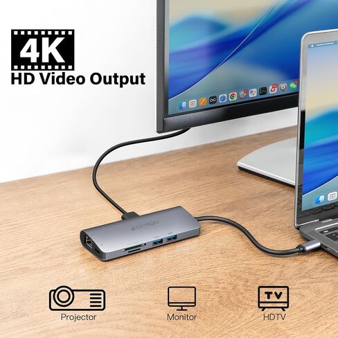 CIRAGO USB C Hub 9 in 1 Multiport Adapter | 4K HDMI, VGA & Audio, Ethernet, SD/TF Card Reader, 2 USB 3.0 Port, PD 60W Fast Charging Port in Kuwait