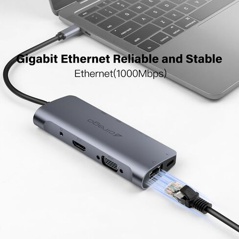 CIRAGO USB C Hub 9 in 1 Multiport Adapter | 4K HDMI, VGA & Audio, Ethernet, SD/TF Card Reader, 2 USB 3.0 Port, PD 60W Fast Charging Port in Kuwait