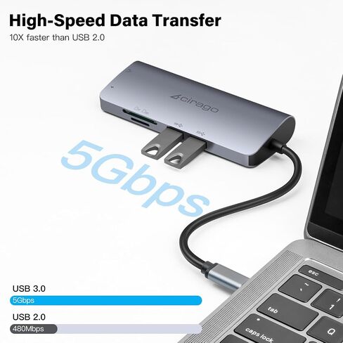 CIRAGO USB C Hub 9 in 1 Multiport Adapter | 4K HDMI, VGA & Audio, Ethernet, SD/TF Card Reader, 2 USB 3.0 Port, PD 60W Fast Charging Port in Kuwait