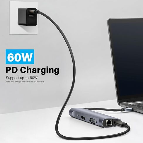 CIRAGO USB C Hub 9 in 1 Multiport Adapter | 4K HDMI, VGA & Audio, Ethernet, SD/TF Card Reader, 2 USB 3.0 Port, PD 60W Fast Charging Port in Kuwait