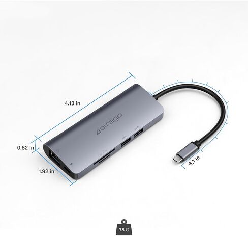 CIRAGO USB C Hub 9 in 1 Multiport Adapter | 4K HDMI, VGA & Audio, Ethernet, SD/TF Card Reader, 2 USB 3.0 Port, PD 60W Fast Charging Port in Kuwait