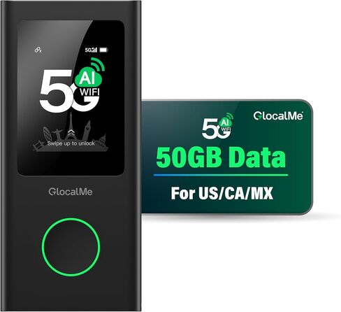 GlocalMe Numen Air 5G Mobile Hotspot, Portable WiFi Hotspot for Travel in 200+ Countries, Ultra High Speed Pocket Hotspot Device with Speed Up to 2.5Gbps, No SIM Card Required, 16 Connected Devices in Kuwait
