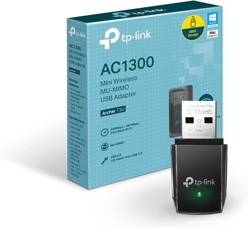 TP-Link AC1300 USB WiFi Adapter for Desktop PC 2.4/5G Dual Band WiFi Dongle | Wireless Adapter for PC, MU-MIMO PC WiFi Adapter, USB 3.0, Support Win11, 10, 8.1, 8, 7, XP/Mac OS X 10.9-10.14 (Archer T3U) in Kuwait