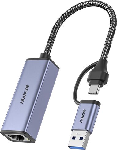 BENFEI USB 3.0 to Ethernet Adapter, USB C to RJ45 Gigabit LAN (1000Mbps) Network Adapter, Compatible with MacBook/Pro/Air, Surface Pro, Windows 11/10/8/7, Mac OS [Aluminium Shell&Nylon Cable] in Saudi Arabia