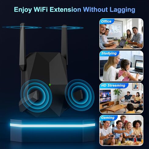 موسع واي فاي JoyLantern، 2026 30X أسرع معزز واي فاي 6 AX3000 | (5.8/2.4 جيجا هرتز)، نطاق طويل 25,631 قدم مربع وأكثر من 150 جهاز، معزز إشارة موسع WiFi مع منفذ إيثرنت (أسود) in Kuwait