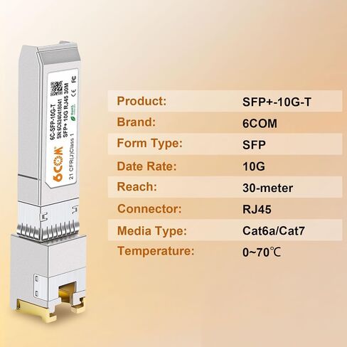 2Pack 10Gb SFP+ to RJ45 Ethernet Transceiver, 10Gbase-T Copper SFP Module | Compatible Cisco SFP-10G-T-S, Ubiquiti uacc-cm-rj45-mg, Netgear, Mikrotik s+rj10, TP-Link, CAT.6a/7, 30m/98.4ft in Kuwait