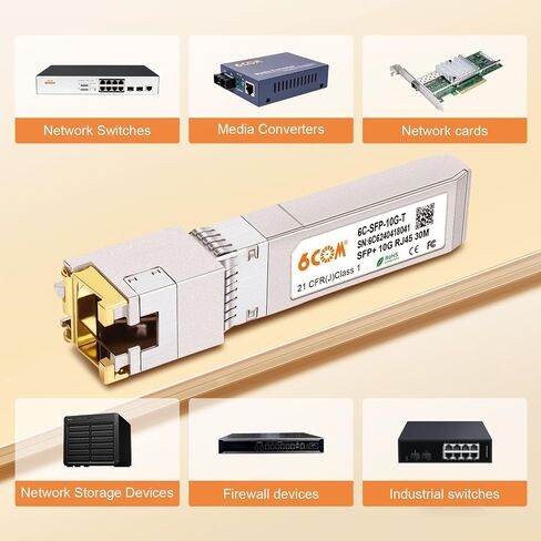 2Pack 10Gb SFP+ to RJ45 Ethernet Transceiver, 10Gbase-T Copper SFP Module | Compatible Cisco SFP-10G-T-S, Ubiquiti uacc-cm-rj45-mg, Netgear, Mikrotik s+rj10, TP-Link, CAT.6a/7, 30m/98.4ft in Kuwait