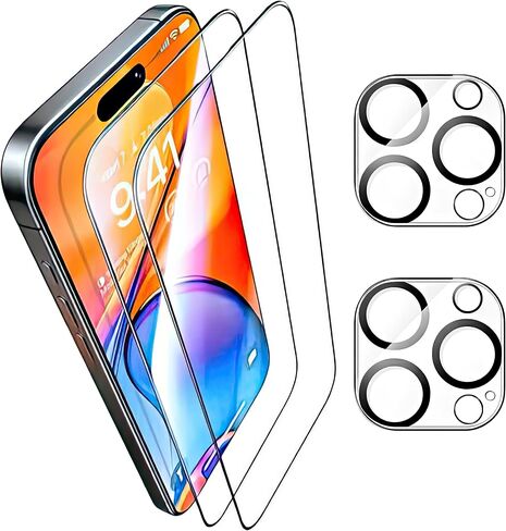 2 Pack Screen Protector for iPhone 16 +2 Camera Lens Cover | 9H+ Military Grade Tempered Glass, HD Clarity, Shatterproof, Anti-Scratch, Anti fingerprint, Full Coverage, Auto-Align Tray in Saudi Arabia