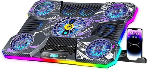ChillCore Laptop Cooling Pad, RGB Lights Laptop Cooler 9 Fans for 15.6-19.3 Inch Laptops, Gaming Laptop Fan Cooling Pad with 8 Height Stands, 2 USB Ports - A21 Blue in Saudi Arabia