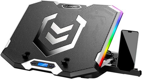 Gaming Laptop Cooling Pad with 8 Cooling Fans, Laptop Fan Cooler Pad for 15-17.3 Inch, Notebook Cooler Stand with 6 Height Adjustable, RGB Cooling Pad with Two USB Port + Phone Stand in Saudi Arabia
