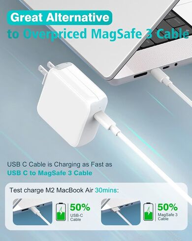 Charger for MacBook Air MacBook Pro 13 14 15 16 inch 2025 2024 2023 2022 2021 2020, M1 M2 M3 M4 Laptop 70W USB C Power Adapter, iPad, LED, 6.6FT USB-C Cable, Charging as Fast as Original Quality in Saudi Arabia