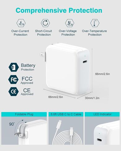 Charger for MacBook Air MacBook Pro 13 14 15 16 inch 2025 2024 2023 2022 2021 2020, M1 M2 M3 M4 Laptop 70W USB C Power Adapter, iPad, LED, 6.6FT USB-C Cable, Charging as Fast as Original Quality in Saudi Arabia