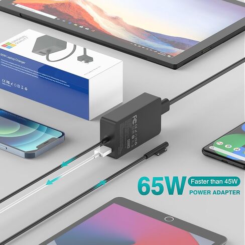 65W Charger Compatible with Microsoft Surface Pro 11, 10, 9, 8, 7+, 7, 6, 5, 4, 3, X, Power Adapter for Windows Surface Laptop 7/6/5/4/3/2/1, Go Tablet, Book 3/2/1, Support 44W, 36W, LED, 10FT in Saudi Arabia
