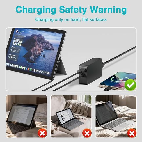 65W Charger Compatible with Microsoft Surface Pro 11, 10, 9, 8, 7+, 7, 6, 5, 4, 3, X, Power Adapter for Windows Surface Laptop 7/6/5/4/3/2/1, Go Tablet, Book 3/2/1, Support 44W, 36W, LED, 10FT in Saudi Arabia