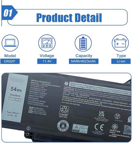 54Wh DR02P R73TC Laptop Battery Compatible with Dell Latitude 5550 5540 5450 5440 Precision 3590 3580 3480 3490 Series 2X1V9 02X1V9 803W6 0803W6 11.4V 4623mAh in Saudi Arabia