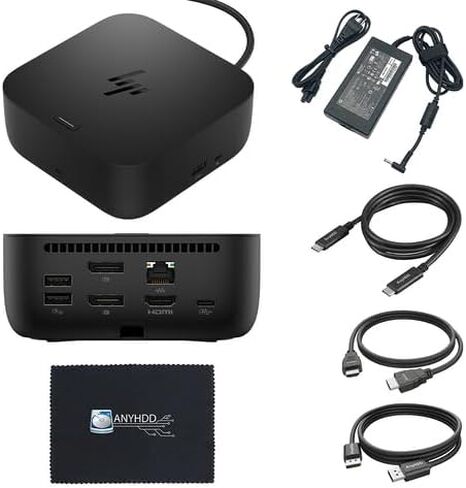 HP USB-C 100W G6 Dock with 100W Power Delivery, 120Hz + ANYHDD Cloth, USB C, HDMI, DisplayPort Cables Included in Saudi Arabia