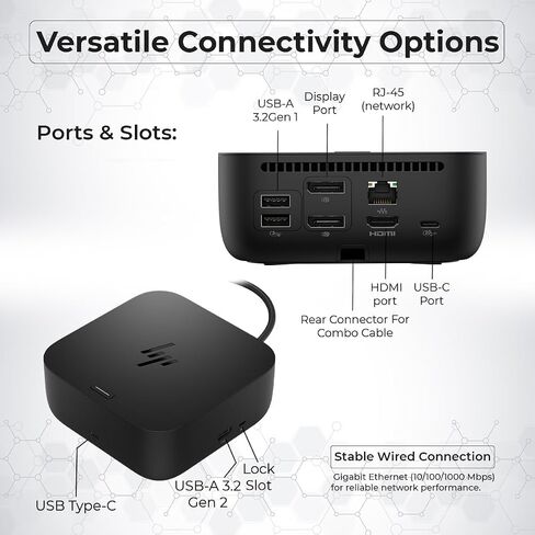 HP USB-C 100W G6 Dock with 100W Power Delivery, 120Hz + ANYHDD Cloth, USB C, HDMI, DisplayPort Cables Included in Saudi Arabia