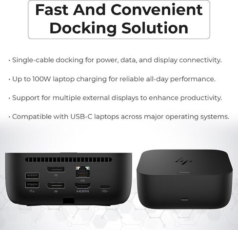 HP USB-C 100W G6 Dock with 100W Power Delivery, 120Hz + ANYHDD Cloth, USB C, HDMI, DisplayPort Cables Included in Saudi Arabia