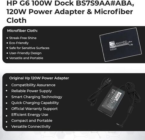 HP USB-C 100W G6 Dock with 100W Power Delivery, 120Hz + ANYHDD Cloth, USB C, HDMI, DisplayPort Cables Included in Saudi Arabia