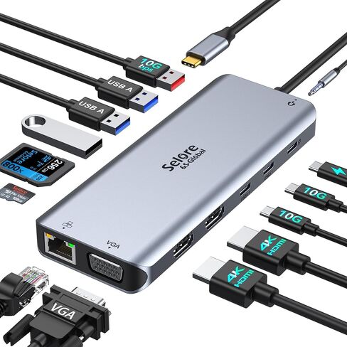 Selore USB C Docking Station Dual Monitor, USB C to Dual HDMI Adapter in Kuwait