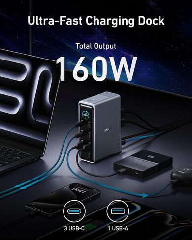 Anker Prime Docking Station, 14-in-1 Laptop Docking Station Dual Monitor | Dual 4K HDMI, 160W Max Output, 10Gbps Data Transfer, Smart Interface, Audio and Ethernet Ports for Dell, HP, Lenovo and More in Kuwait
