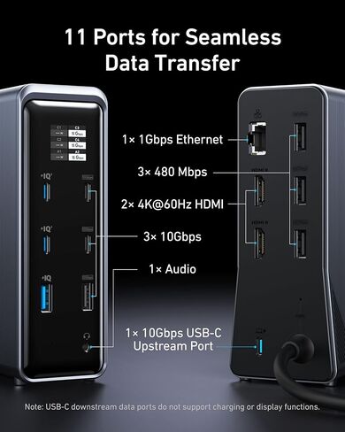 Anker Prime Docking Station, 14-in-1 Laptop Docking Station Dual Monitor | Dual 4K HDMI, 160W Max Output, 10Gbps Data Transfer, Smart Interface, Audio and Ethernet Ports for Dell, HP, Lenovo and More in Kuwait