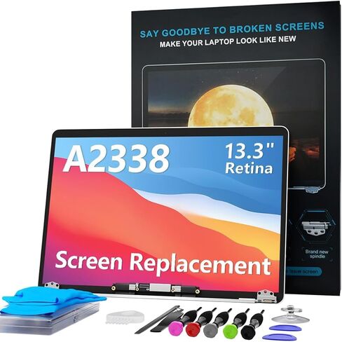 LHM A2338 Screen Replacement for MacBook Pro 13.3" M1 M2 Retina EMC 3578 EMC 8162 MYD83 MYD92 MYDA2 MYDC2 MNEQ3 MNEP3 2560x1600 Full LCD Display Assembly with Fix Kit (A2338-Silver) | EMC 3578, MYD83 MYD92 MYDA2 MYDC2, 2560 x 1600 Retina Display in Saudi Arabia
