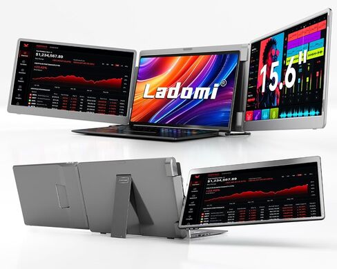 Laptop Screen Extender, 15.6" FHD Laptop Monitor Extender, Triple Portable Monitor for 12"-17.3" Laptops, Plug & Play, 360° Rotation Screen, Compatible with MacOS/Wins/Switch/Surface in Kuwait