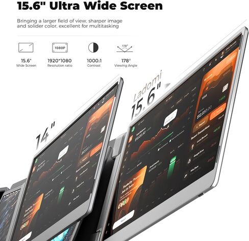 Laptop Screen Extender, 15.6" FHD Laptop Monitor Extender, Triple Portable Monitor for 12"-17.3" Laptops, Plug & Play, 360° Rotation Screen, Compatible with MacOS/Wins/Switch/Surface in Kuwait