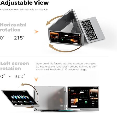 Laptop Screen Extender, 15.6" FHD Laptop Monitor Extender, Triple Portable Monitor for 12"-17.3" Laptops, Plug & Play, 360° Rotation Screen, Compatible with MacOS/Wins/Switch/Surface in Kuwait