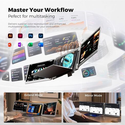 Laptop Screen Extender, 15.6" FHD Laptop Monitor Extender, Triple Portable Monitor for 12"-17.3" Laptops, Plug & Play, 360° Rotation Screen, Compatible with MacOS/Wins/Switch/Surface in Kuwait