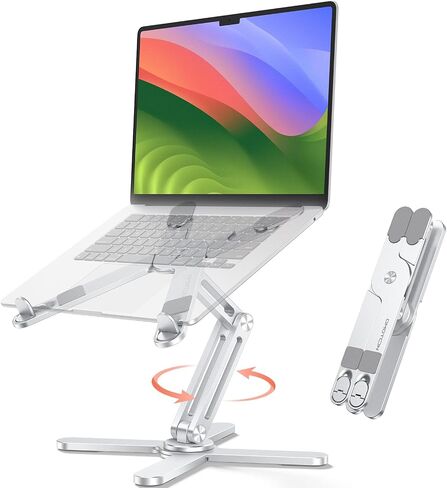 OMOTON LA10 360° Rotating Laptop Stand Riser Foldable for Desk, Black in Saudi Arabia
