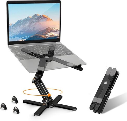 N86 360 Rotating Laptop Stand for Desk with Locking Knobs, Black | Aluminum Ergonomic Riser Adjustable Height & Angle for Collaborative Work. Foldable Portable Fits MacBook & Laptops up to 16" in Kuwait
