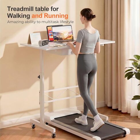COMHOMA Small Standing Desk with Storage Drawer, Mobile Height Adjustable Rolling Sit Stand Desk with Lockable Wheels 4‑Level Portable Laptop Desk for Small Space Home Office Treadmill Workstation in Saudi Arabia