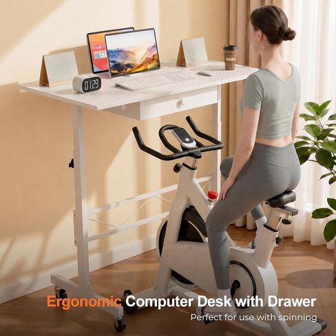 COMHOMA Small Standing Desk with Storage Drawer, Mobile Height Adjustable Rolling Sit Stand Desk with Lockable Wheels 4‑Level Portable Laptop Desk for Small Space Home Office Treadmill Workstation in Saudi Arabia
