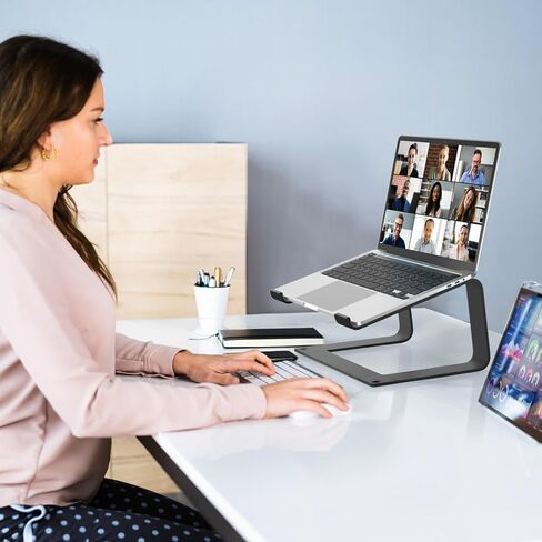 Laptop Stand for Desk Portable Computer Riser Metal Notebook Holder Printer Stand Office Desk Accessories Compatible with MacBook Air, Pro, Dell, HP, Lenovo and All 10-16" Laptops, Black in Saudi Arabia