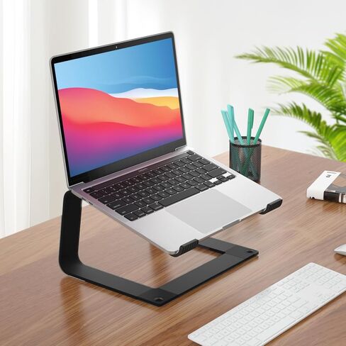 Laptop Stand for Desk Portable Computer Riser Metal Notebook Holder Printer Stand Office Desk Accessories Compatible with MacBook Air, Pro, Dell, HP, Lenovo and All 10-16" Laptops, Black in Saudi Arabia