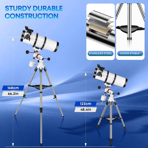 150EQ Professional Astronomy Telescope for Adults High Powered | Portable Manual Equatorial Reflector Telescope for Beginners, Stainless Steel Tripod, Phone Adapter, Moon Filter & Carry Bag in Saudi Arabia