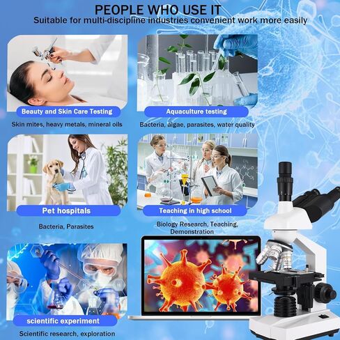 Trinocular Microscope, 40X-5000X Magnification, Research Grade Professional Microscope with USB Camera and Mechanical Mount for Adults in Saudi Arabia