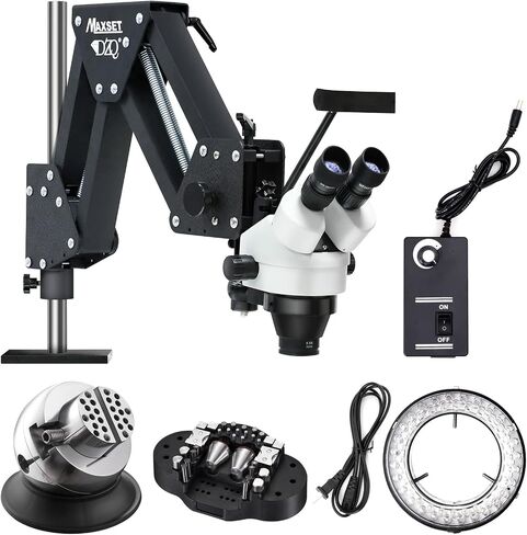 DZQ Jewelers Microscope with Ball Vise 7X-45X Micro Inlaid Mirror | 360°Rotation Spring Bracket, 60 LED Ring Light Illuminator, Jewelry Microscope for Diamond Making in Saudi Arabia