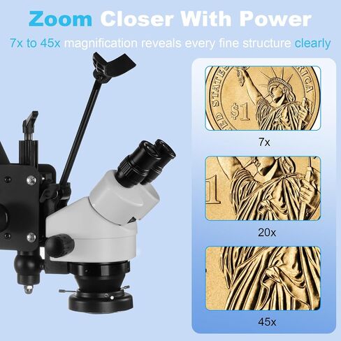 DZQ Jewelers Microscope with Ball Vise 7X-45X Micro Inlaid Mirror | 360°Rotation Spring Bracket, 60 LED Ring Light Illuminator, Jewelry Microscope for Diamond Making in Saudi Arabia