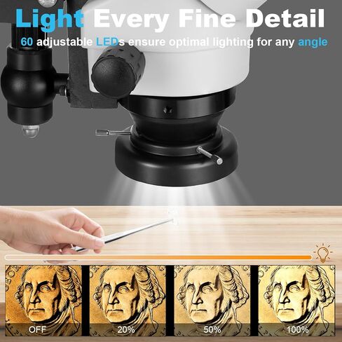 DZQ Jewelers Microscope with Ball Vise 7X-45X Micro Inlaid Mirror | 360°Rotation Spring Bracket, 60 LED Ring Light Illuminator, Jewelry Microscope for Diamond Making in Saudi Arabia