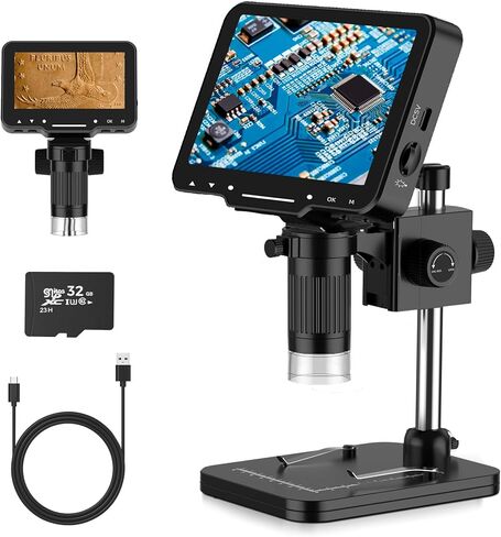 PalliPartners Digital Microscope for Coins with Light HD Screen | 4.3 Inch 1080P HD Screen, 10MP Camera, 1-1000X Zoom. Wireless USB Digital Microscope with Video Recorder for Inspection in Saudi Arabia