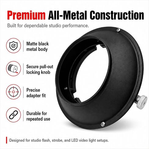 Balcar to Bowens Mount Adapter Ring for Studio Lights | Converts Balcar speedring lights to Bowens mount modifiers with a secure quick-release locking system. in Saudi Arabia
