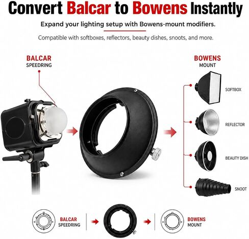 Balcar to Bowens Mount Adapter Ring for Studio Lights | Converts Balcar speedring lights to Bowens mount modifiers with a secure quick-release locking system. in Saudi Arabia