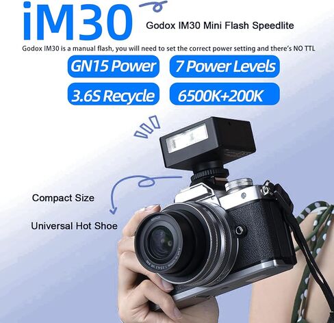 Godox Mini Flash Camera Flash Speedlite for Sony ZV1/ZV-E10, Canon, Nikon, Fuji & Ricoh GR3 GN15, 7-Level Power Adjustment, 230 Flashes with Cameras with Single-Contact Hotshoe and Diffuser in Saudi Arabia